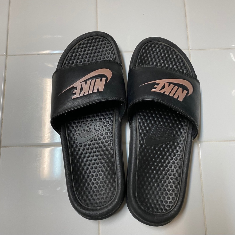 Women’s Black & Rose Gold Nike Slides